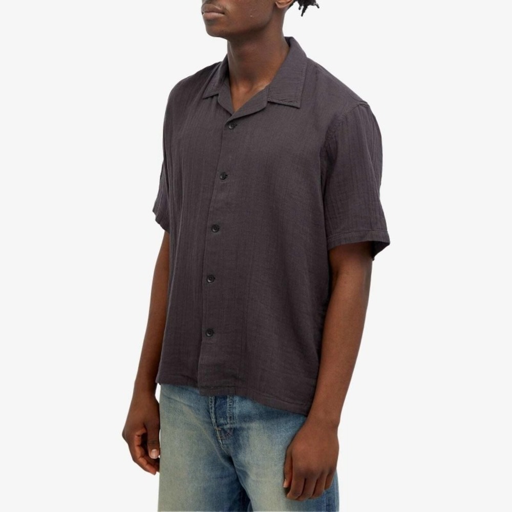 Rag & Bone Men's Avery Vacation Shirt L Phantom Grey Gauze Cotton Short Sleeve